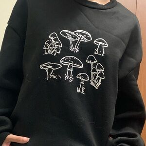 Medium Black Sweater with White Mushroom Print